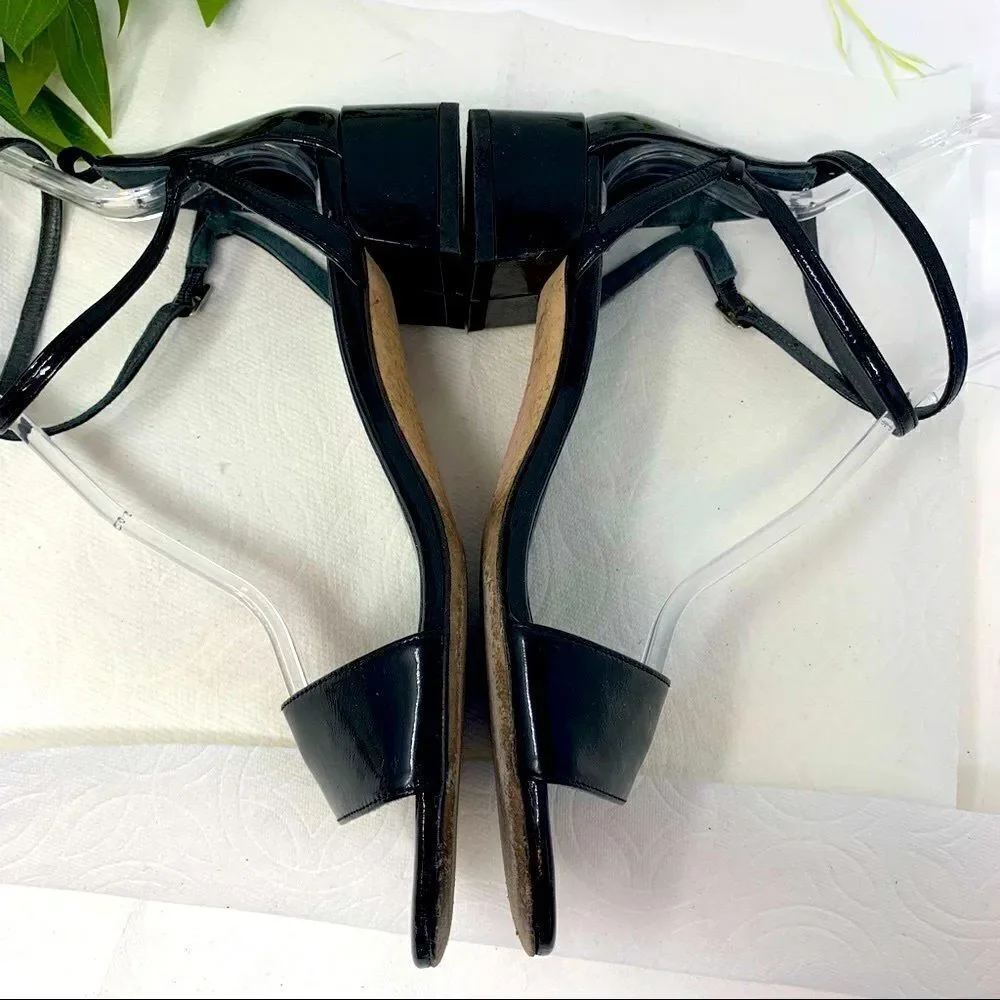 Stuart Weitzman Pewee Patent City Black Sandal size 8